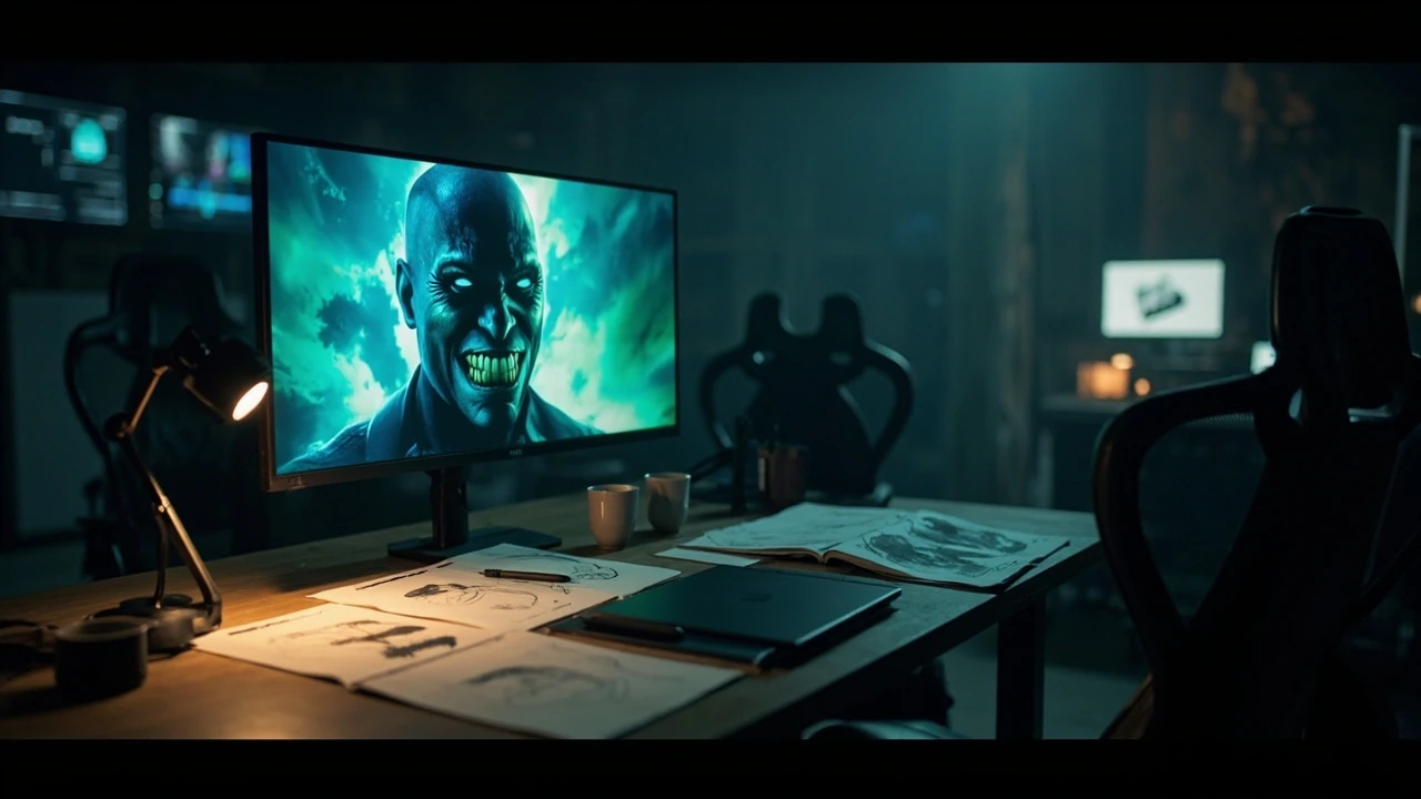 Editorial illustration of the absolute joker in moody studio lighting