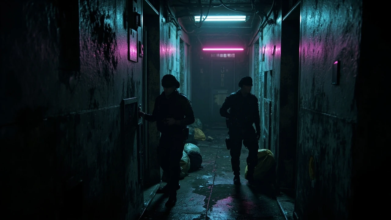 Two NCPD officers at a door in Night City during the Happy Together Cyberpunk 2077 side job
